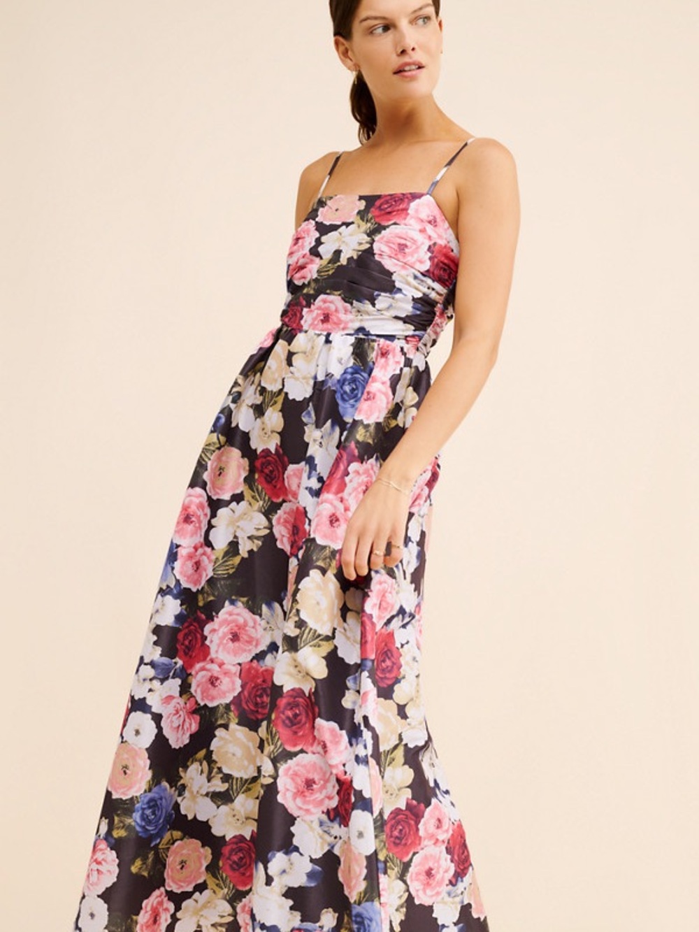 Floral Strappy Fit-and-Flare Maxi Dress - Black Background - Picture 4 of 16